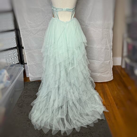 For Love and Lemons Dress Bustier Gown Tiered Tulle Prom Strapless Mint M NWT - Picture 6 of 12